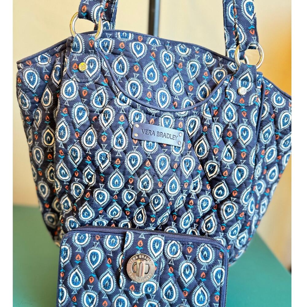 Vera Bradley Purse + Matching Wallet – Blue Spade Pattern, Excellent Condition